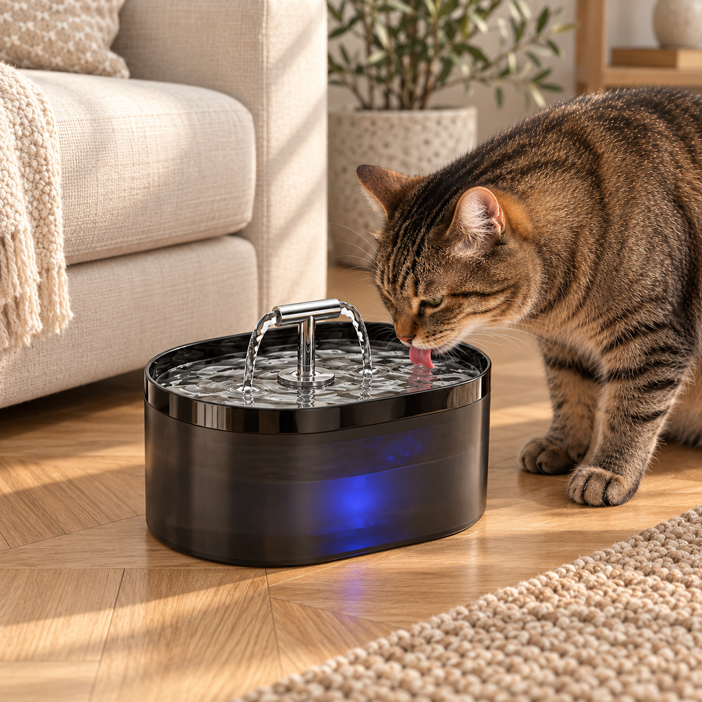Fontaine à eau pour chat en T – 2,2L, Filtre Intégré, Pompe Ultra-Silencieuse