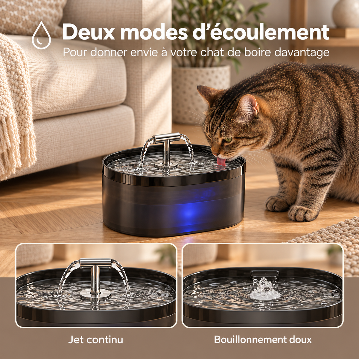 Fontaine à eau pour chat en T – 2,2L, Filtre Intégré, Pompe Ultra-Silencieuse