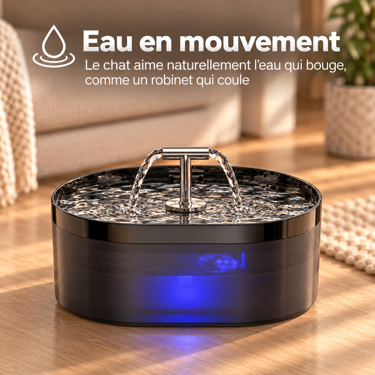 Fontaine à eau pour chat en T – 2,2L, Filtre Intégré, Pompe Ultra-Silencieuse