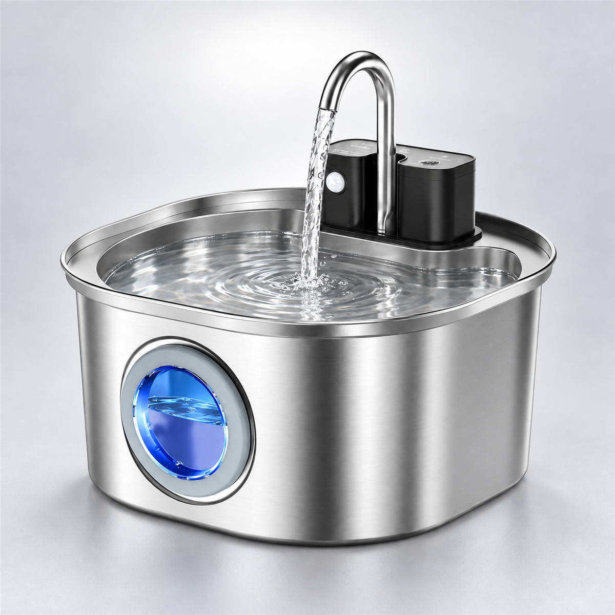 Fontaine à eau pour chat et chien en inox – 3L, Sans Fil, Capteur de Présence