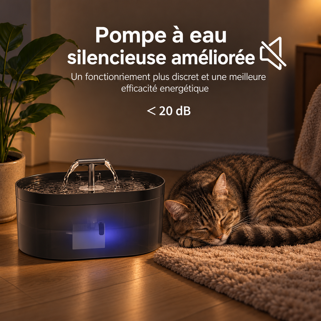 Fontaine à eau pour chat en T – 2,2L, Filtre Intégré, Pompe Ultra-Silencieuse